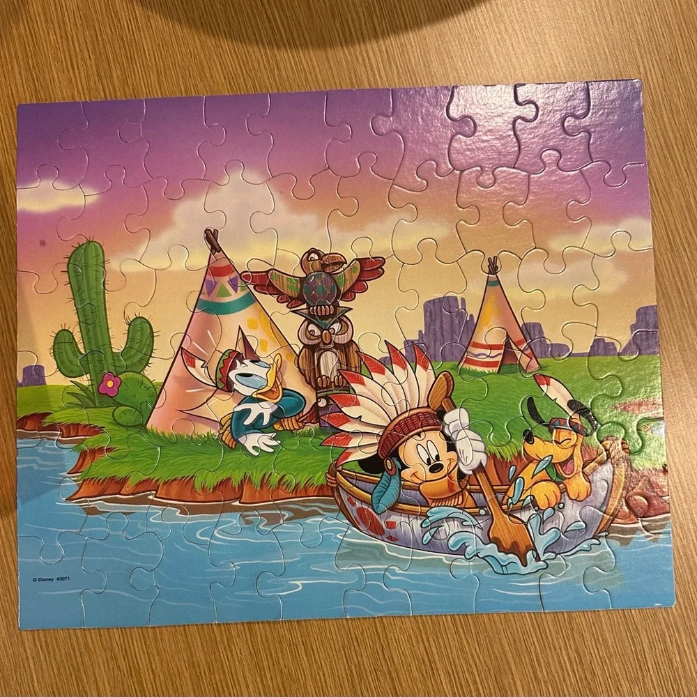 Vintage Disney Mickey Mouse & Pluto 60 Piece Puzzle. Canoe River Tepee.